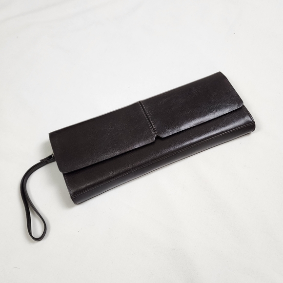 Alfani Brown Genuine Leather Clutch Wristlet Wallet Minimalist Carolyn Core 90s - Picture 2 of 12